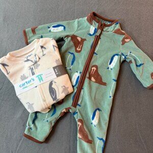 2 FOR 1! NWT Carter's Child Of Mine 1 Piece Footie & Full Zip Pajama 3-6 months